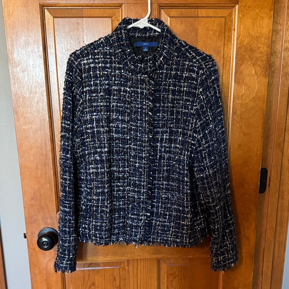 Apt. 9 Navy and Cream Tweed Women's Blazer